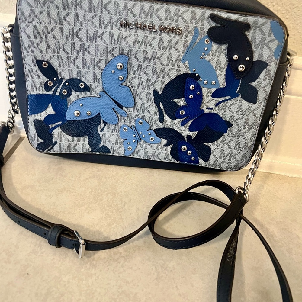 Michael Kors Gray and Blue Butterfly Crossbody Bag